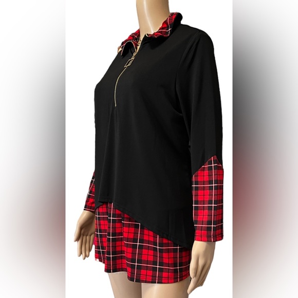 NWT Calessa Color Block Print Long Sleeves Half Zip Layered Twofer Tunic Medium - Picture 4 of 9